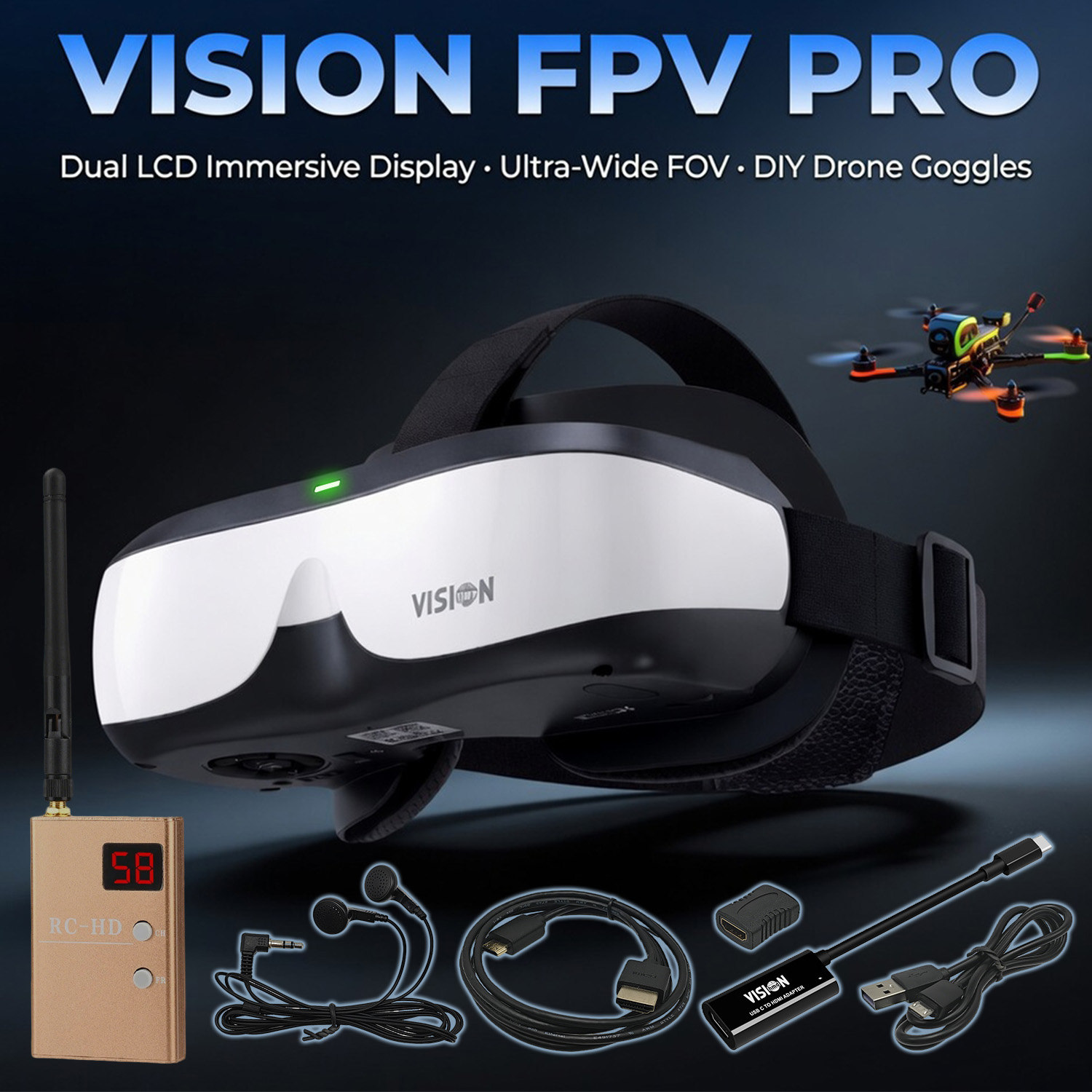 Fpv Drone Goggles - Óculos FPV, Display Montado na Cabeça,